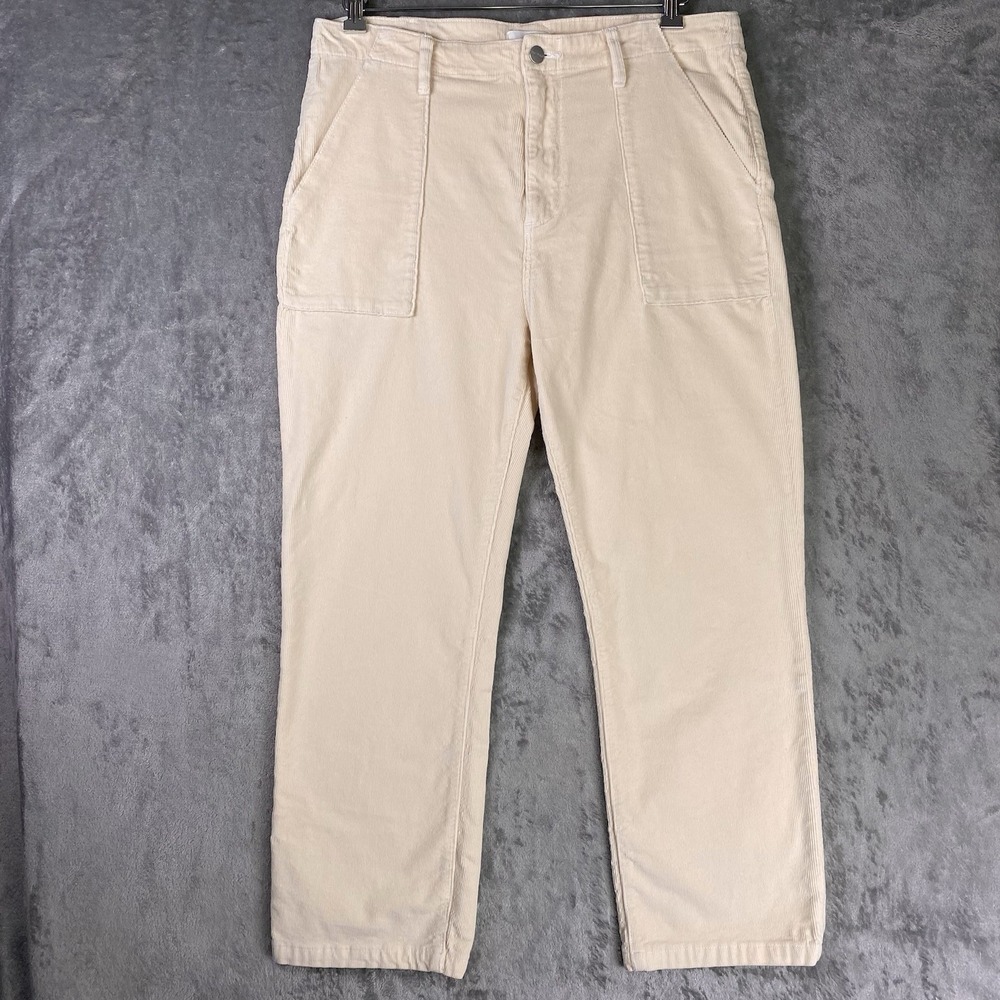 Driftwood Pants Womens Sz 31 Cream Palmer Corduroy Straight Leg Ankle Crop Retro